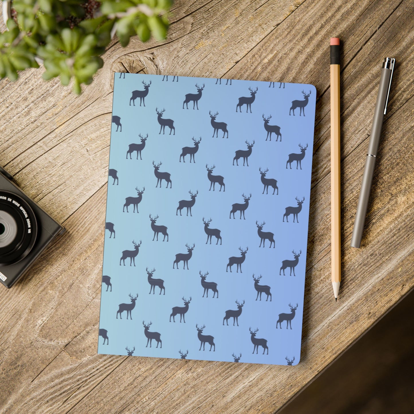 Deer Pattern Softcover Journal — Gradient Blue-Green Notebook with Inside Prints