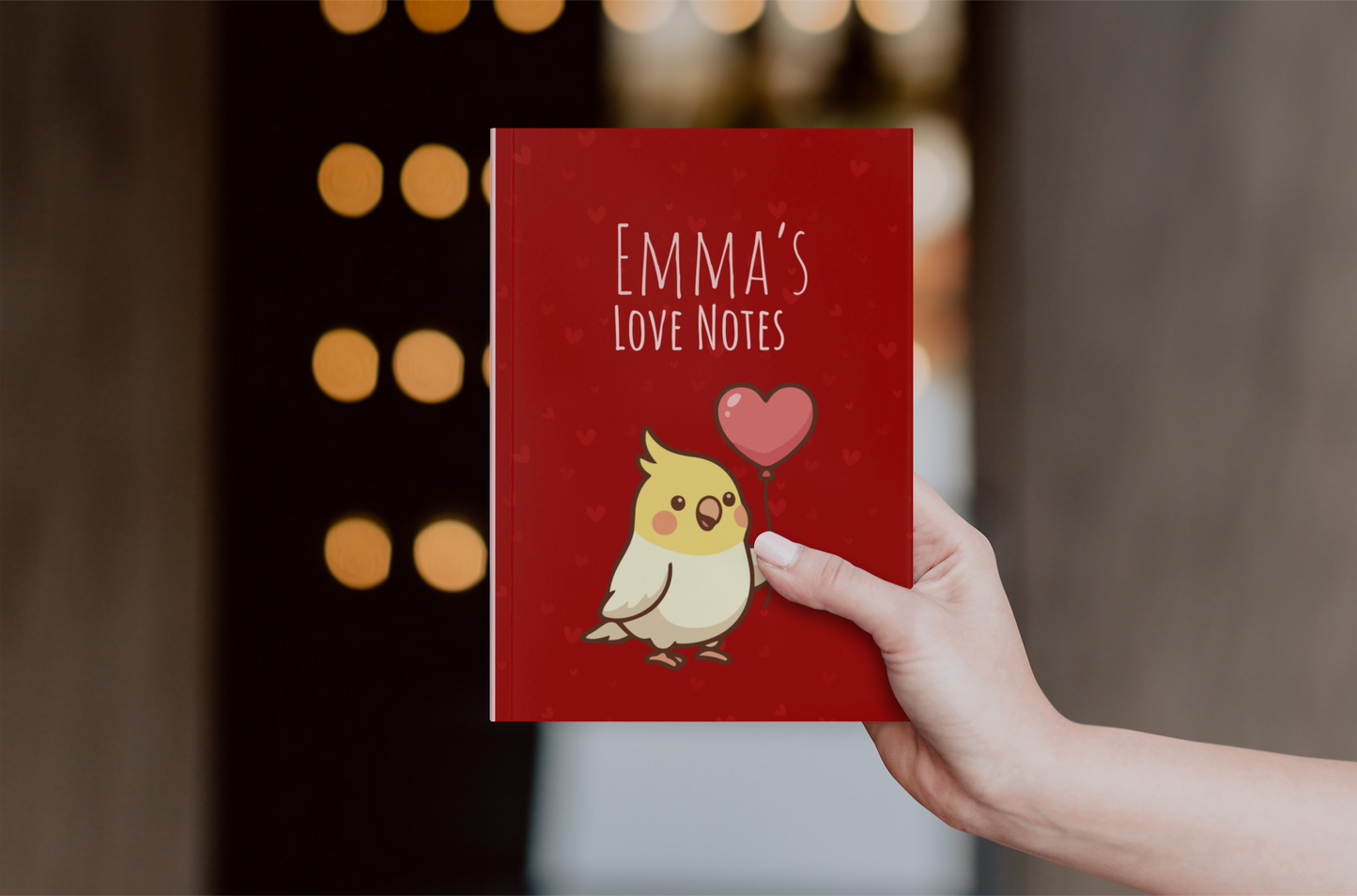 Personalized Valentine Hardcover Journal | Cockatiel Heart Balloon Notebook | Custom Love Notes Gift