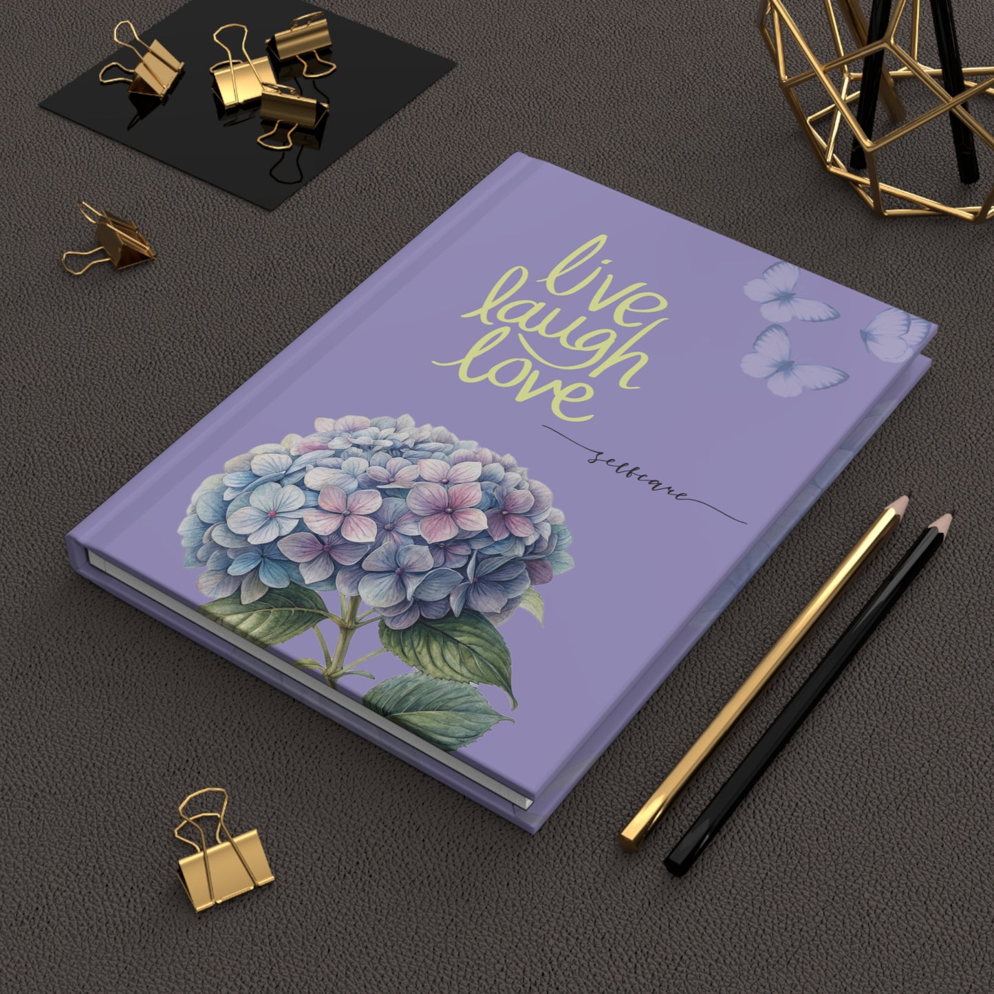 Live Laugh Love Hardcover Journal – Purple Hydrangea Floral Notebook