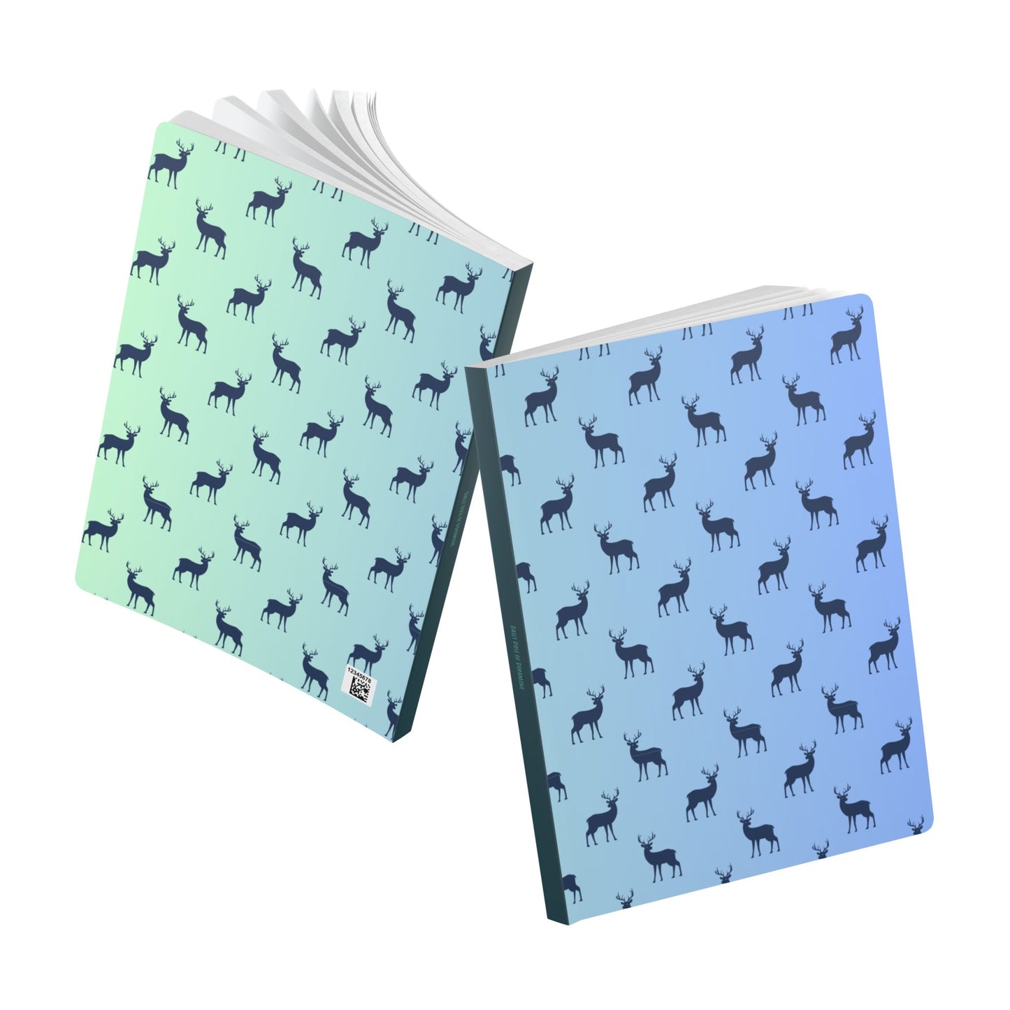 Deer Pattern Softcover Journal — Gradient Blue-Green Notebook with Inside Prints