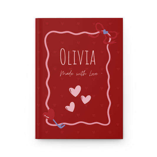 Personalized Heart Frame Hardcover Journal – Custom Red Love Notebook