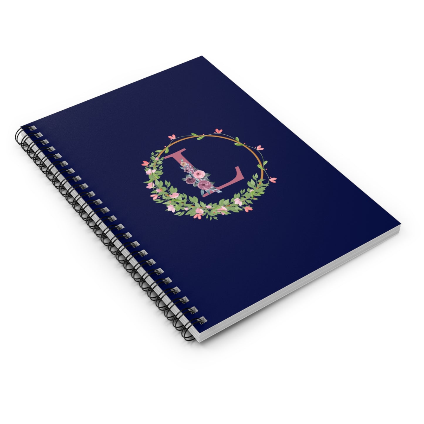 Monogram “L” Initial Floral Spiral Notebook – Navy Blue Ruled Journal for Notes & Gifts