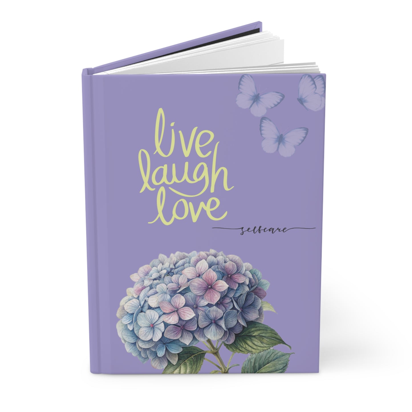 Live Laugh Love Hardcover Journal – Purple Hydrangea Floral Notebook