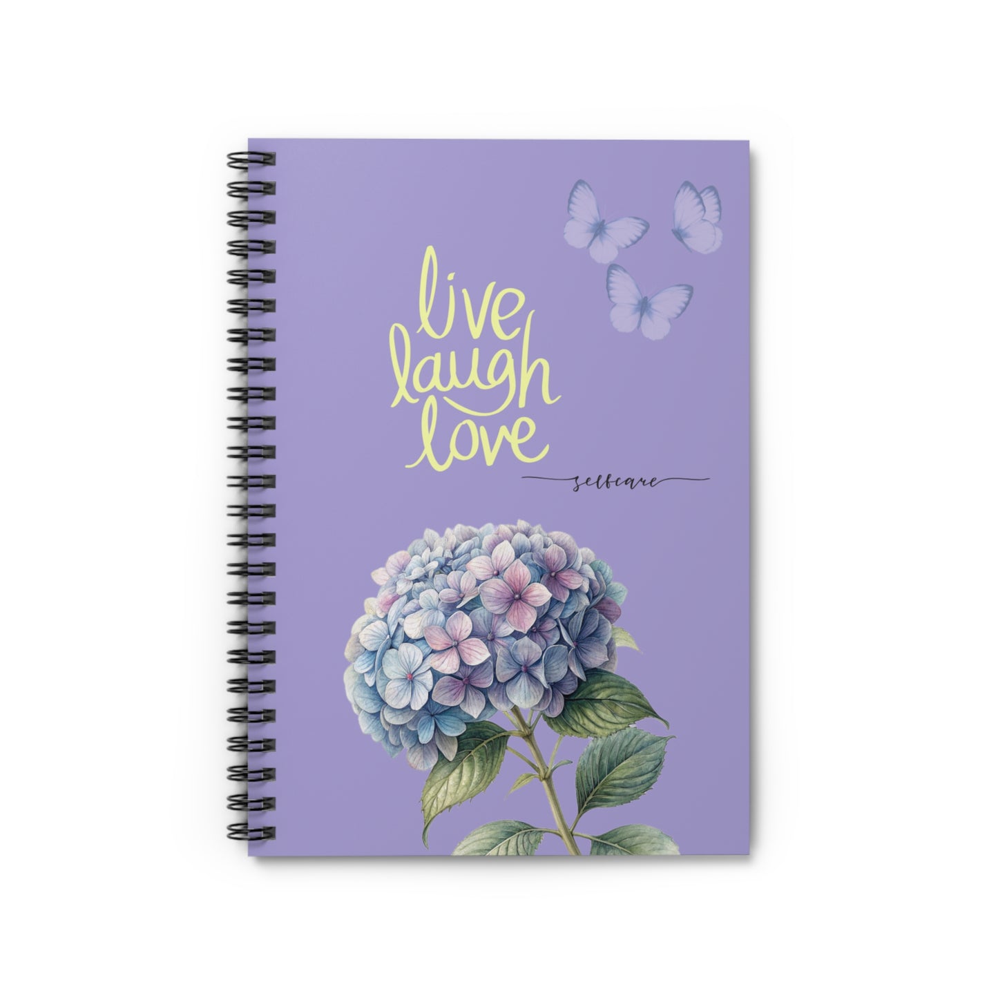 Live Laugh Love Hydrangea Spiral Notebook — Floral Butterfly Ruled Journal