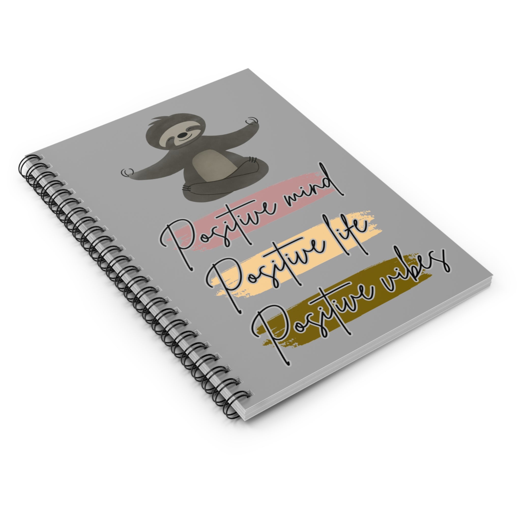 Meditating Sloth Spiral Notebook — "Positive mind, Positive life, Positive vibes" Ruled Journal