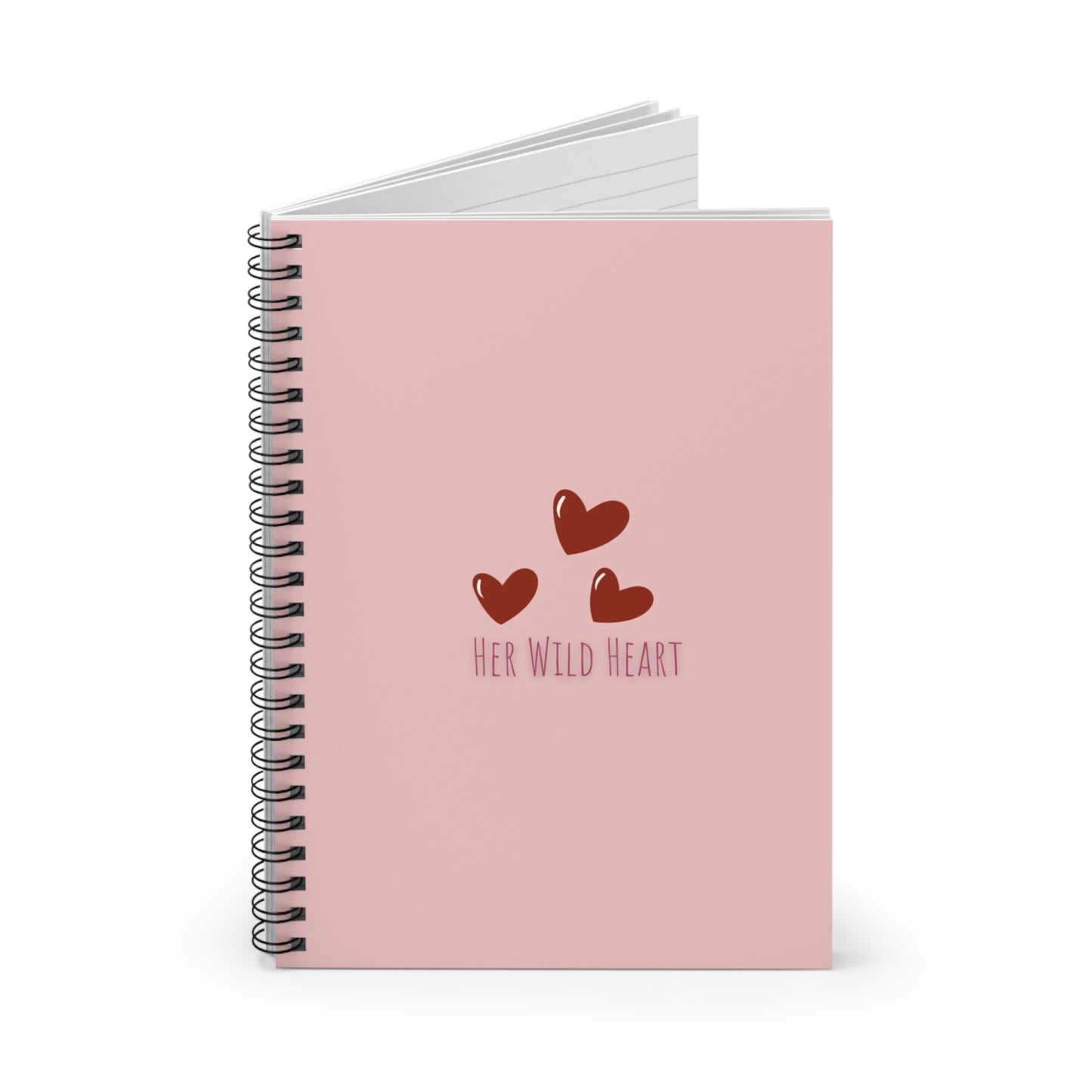 Her Wild Heart Pink Spiral Notebook — Ruled Journal with Heart Design