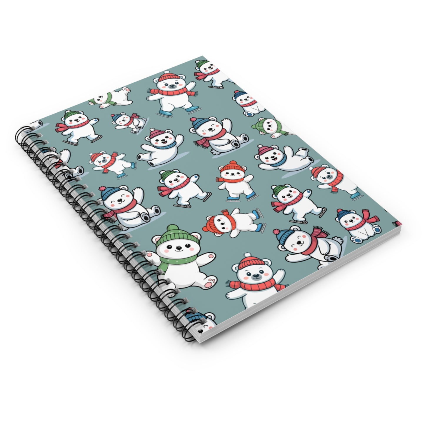 Cute Polar Bear Pattern Spiral Notebook — Holiday Snowman Bears Ruled Journal