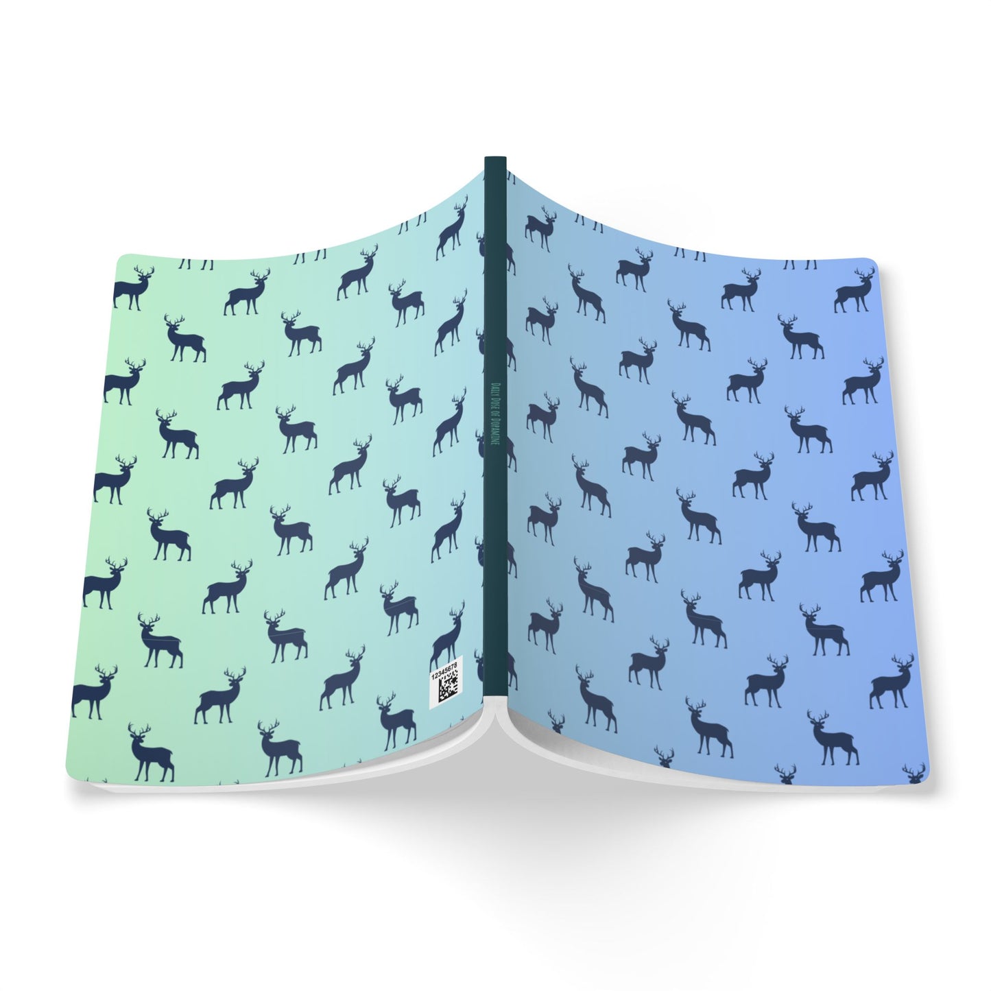 Deer Pattern Softcover Journal — Gradient Blue-Green Notebook with Inside Prints