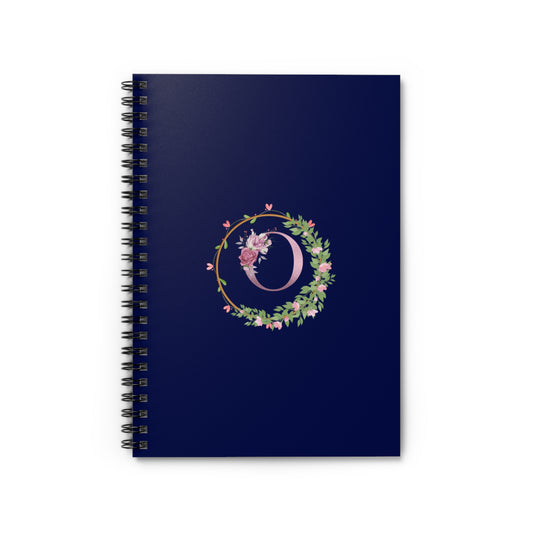 Monogram “O” Initial Floral Spiral Notebook – Navy Blue Ruled Journal for Notes & Gifts