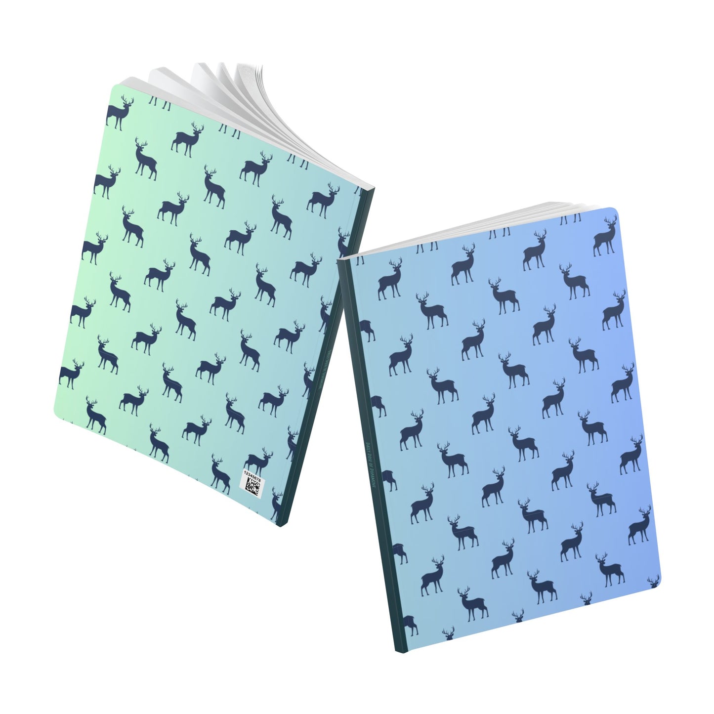 Deer Pattern Softcover Journal — Gradient Blue-Green Notebook with Inside Prints