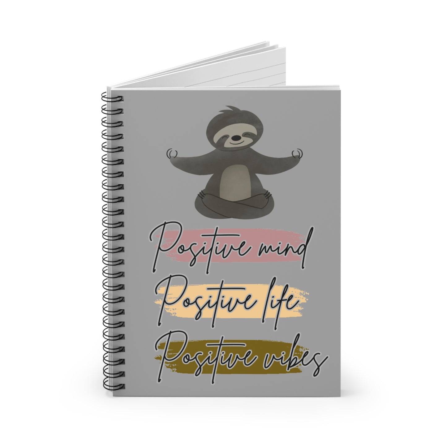 Meditating Sloth Spiral Notebook — "Positive mind, Positive life, Positive vibes" Ruled Journal
