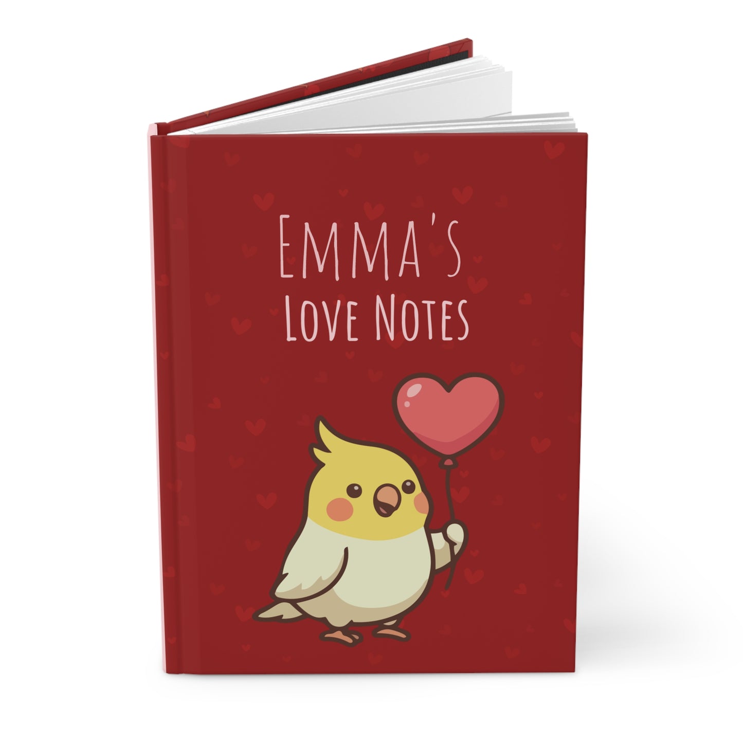 Personalized Valentine Hardcover Journal | Cockatiel Heart Balloon Notebook | Custom Love Notes Gift