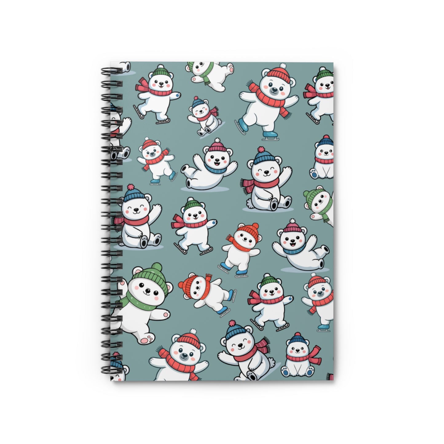 Cute Polar Bear Pattern Spiral Notebook — Holiday Snowman Bears Ruled Journal