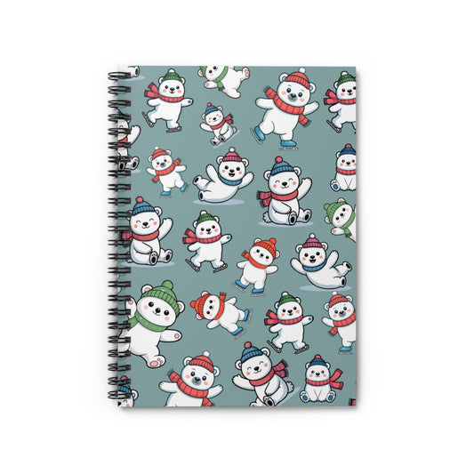 Cute Polar Bear Pattern Spiral Notebook — Holiday Snowman Bears Ruled Journal