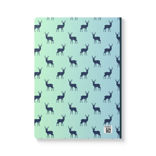 Deer Pattern Softcover Journal — Gradient Blue-Green Notebook with Inside Prints