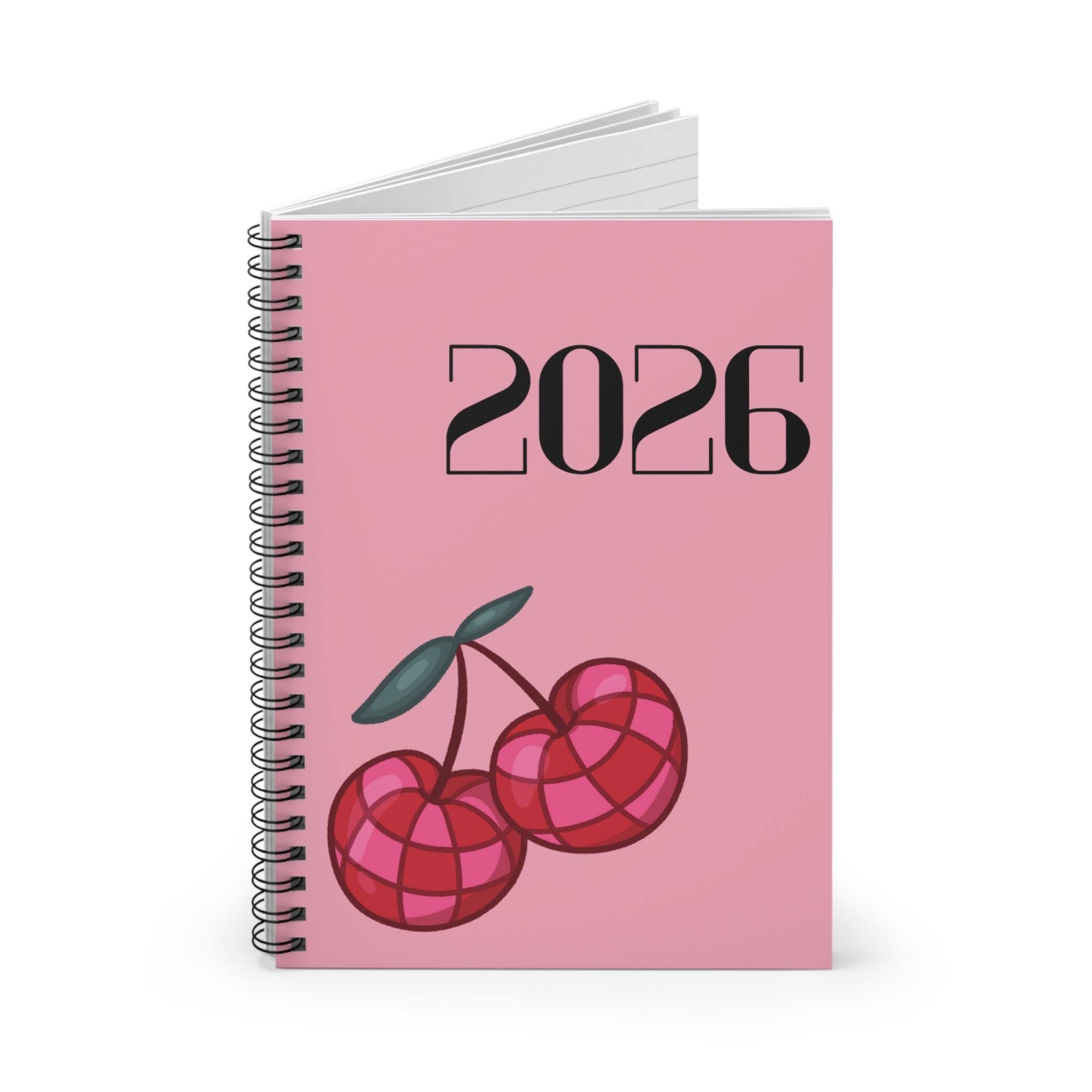 2026 Cherry Planner Spiral Notebook - Pink| Ruled Journal