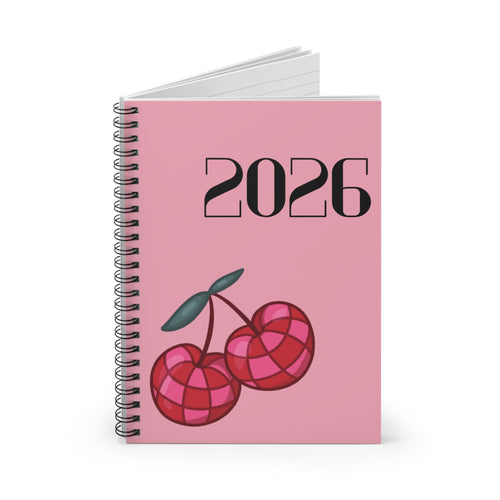 2026 Cherry Planner Spiral Notebook - Pink| Ruled Journal