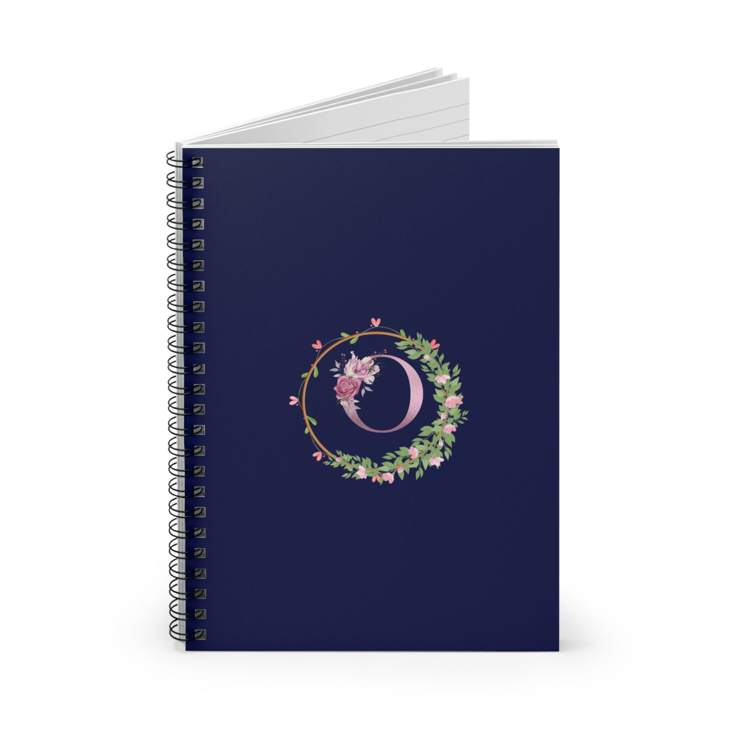 Monogram “O” Initial Floral Spiral Notebook – Navy Blue Ruled Journal for Notes & Gifts