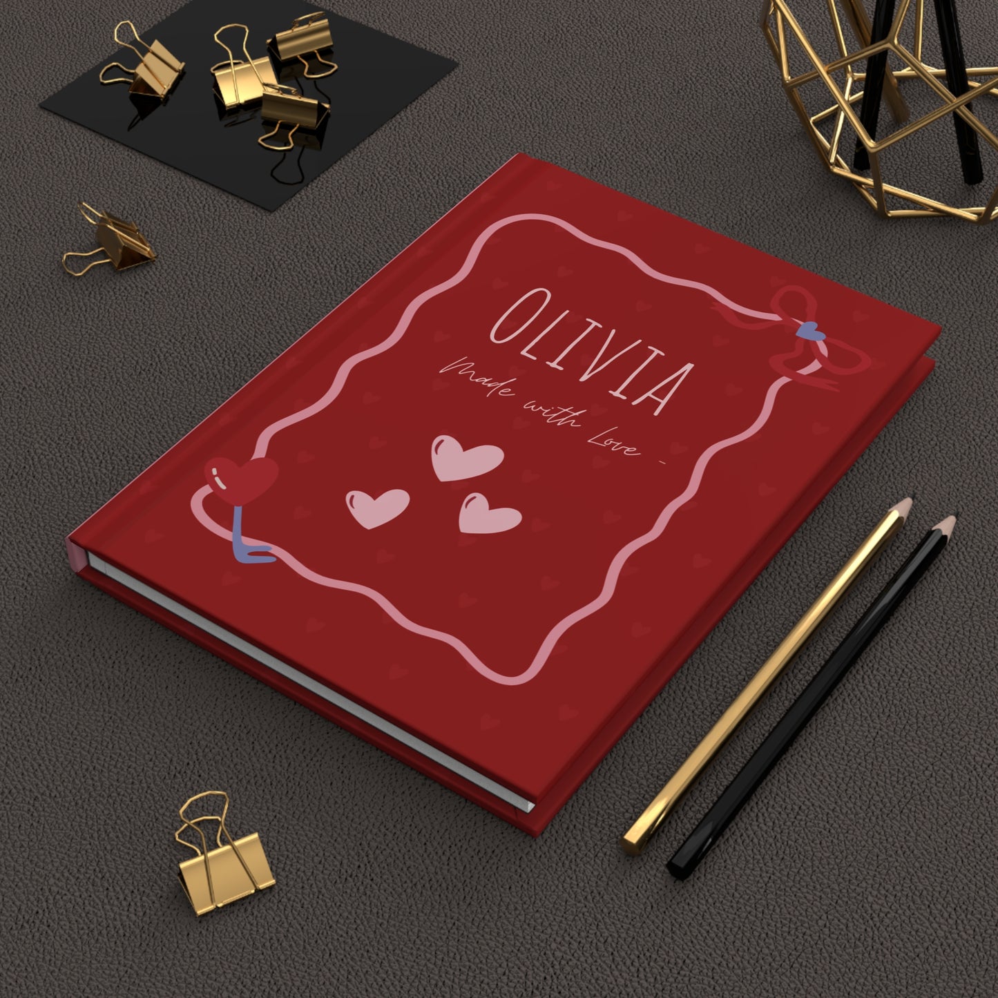 Personalized Heart Frame Hardcover Journal – Custom Red Love Notebook