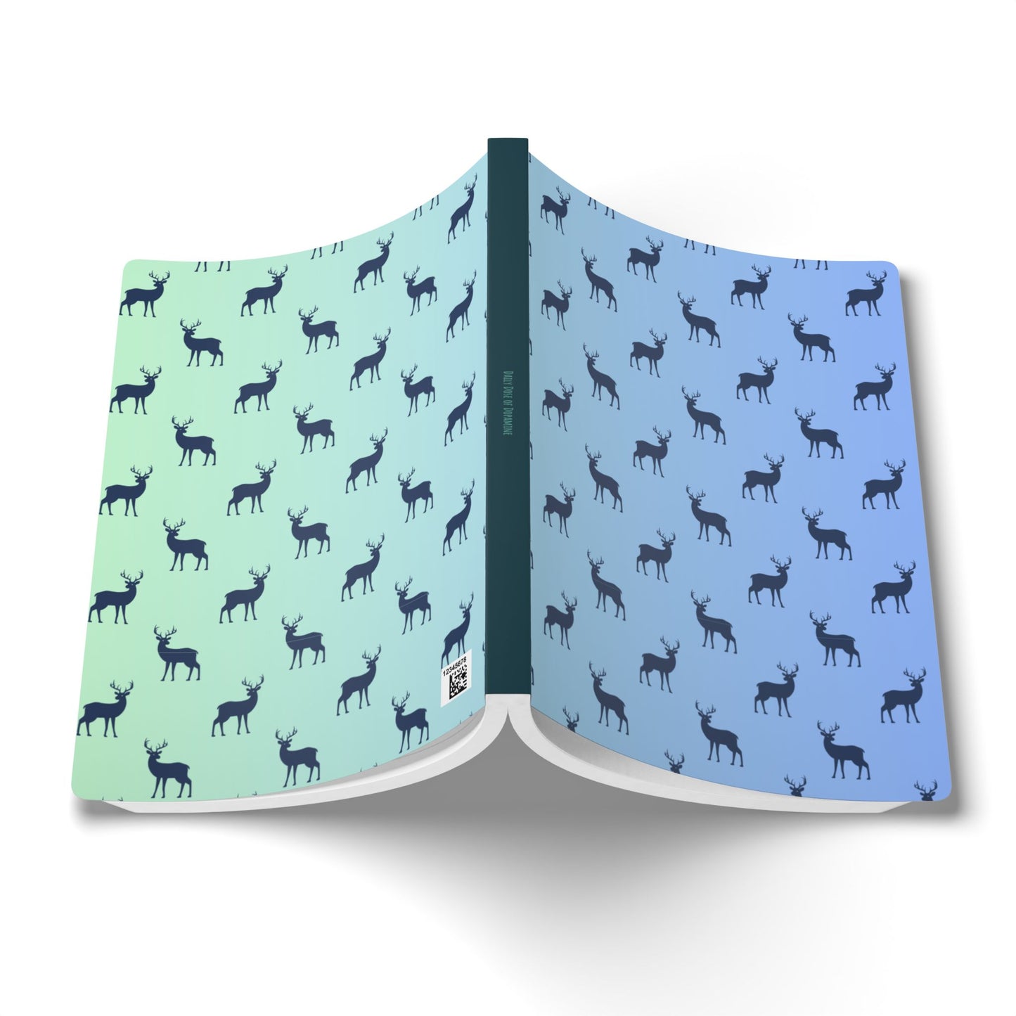 Deer Pattern Softcover Journal — Gradient Blue-Green Notebook with Inside Prints