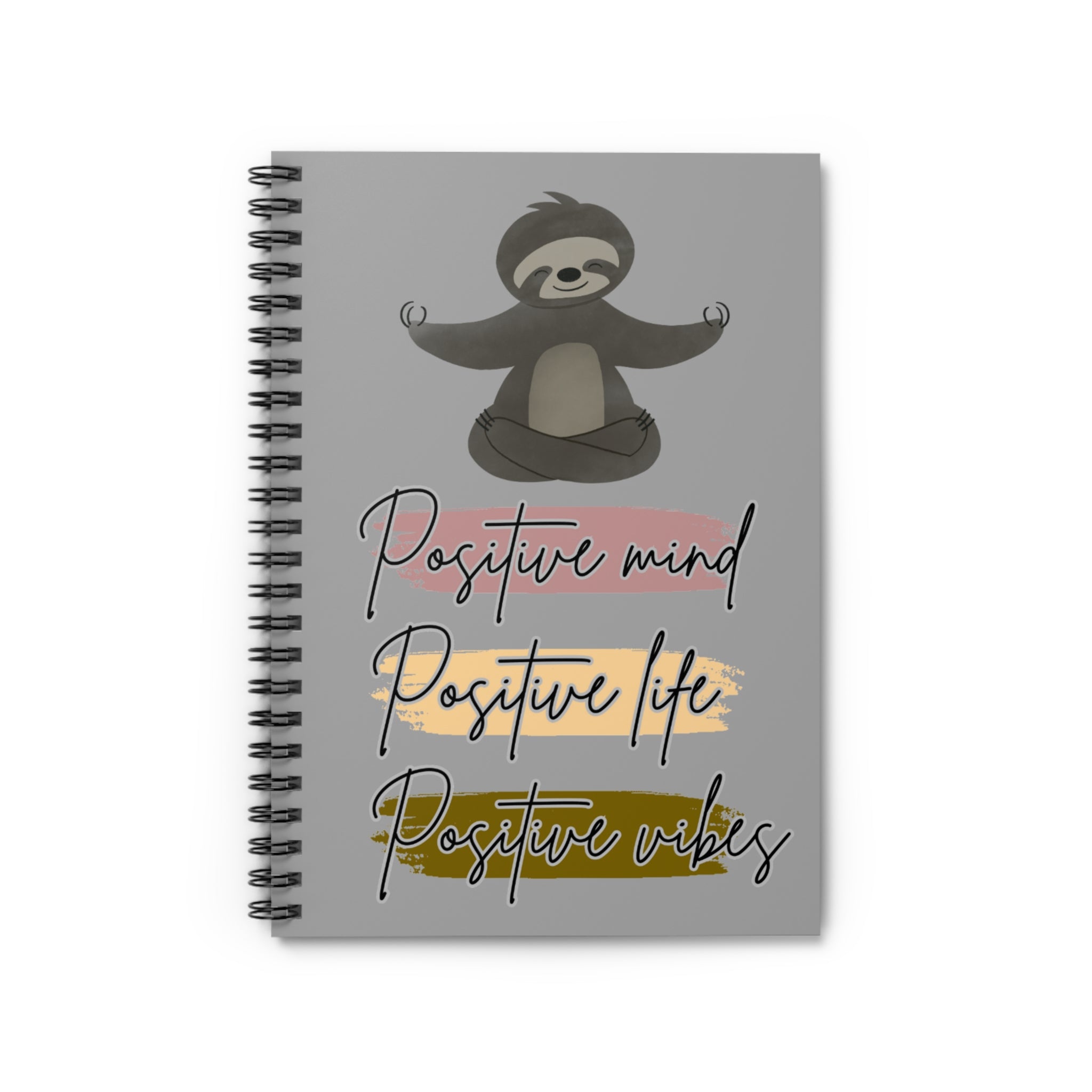 Meditating Sloth Spiral Notebook — "Positive mind, Positive life, Positive vibes" Ruled Journal