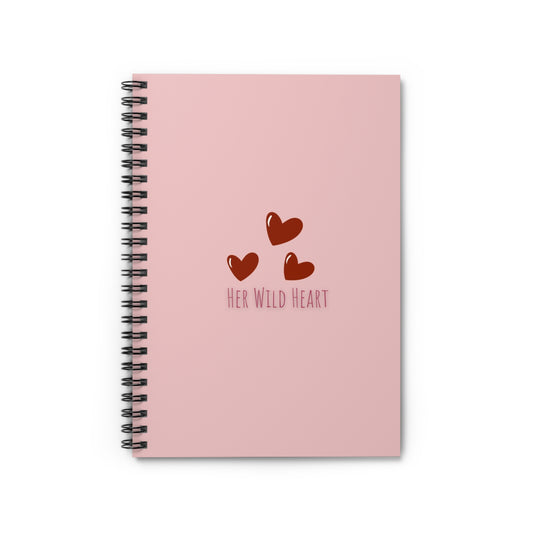 Her Wild Heart Pink Spiral Notebook — Ruled Journal with Heart Design