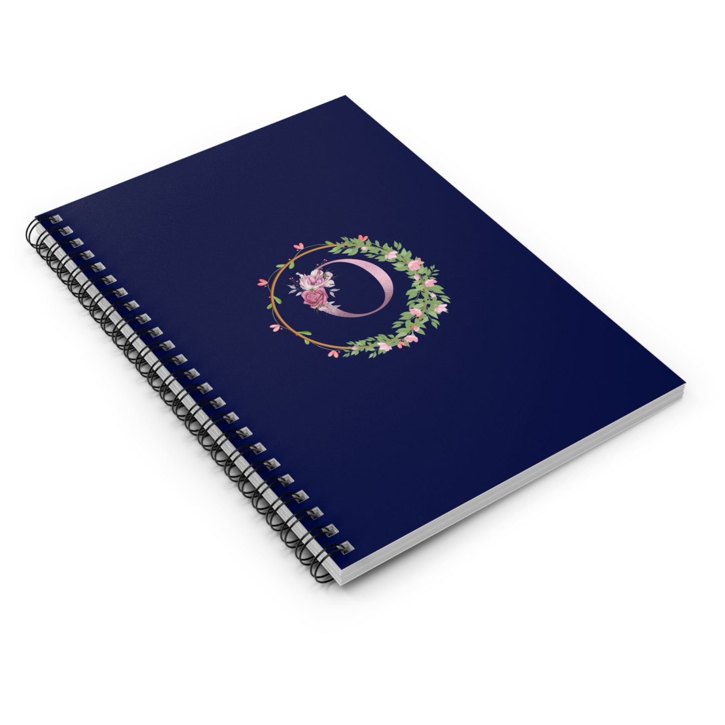 Monogram “O” Initial Floral Spiral Notebook – Navy Blue Ruled Journal for Notes & Gifts