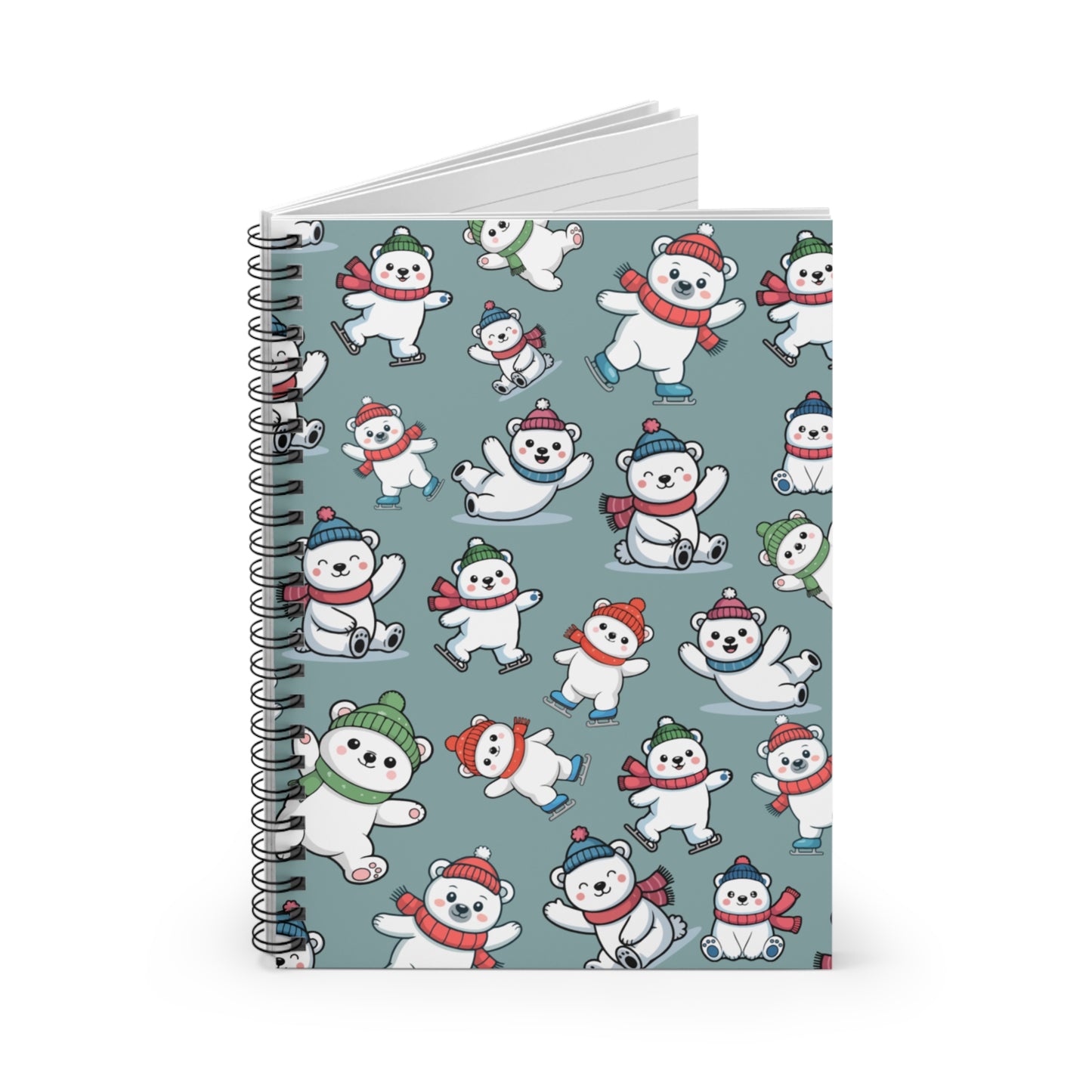 Cute Polar Bear Pattern Spiral Notebook — Holiday Snowman Bears Ruled Journal