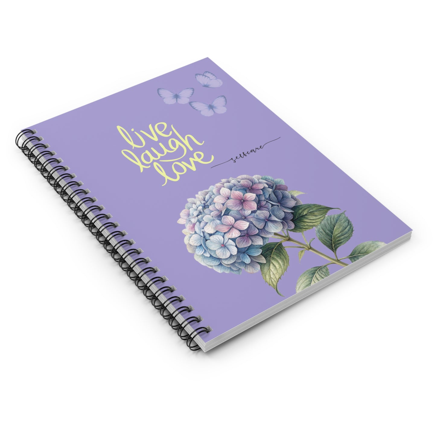 Live Laugh Love Hydrangea Spiral Notebook — Floral Butterfly Ruled Journal