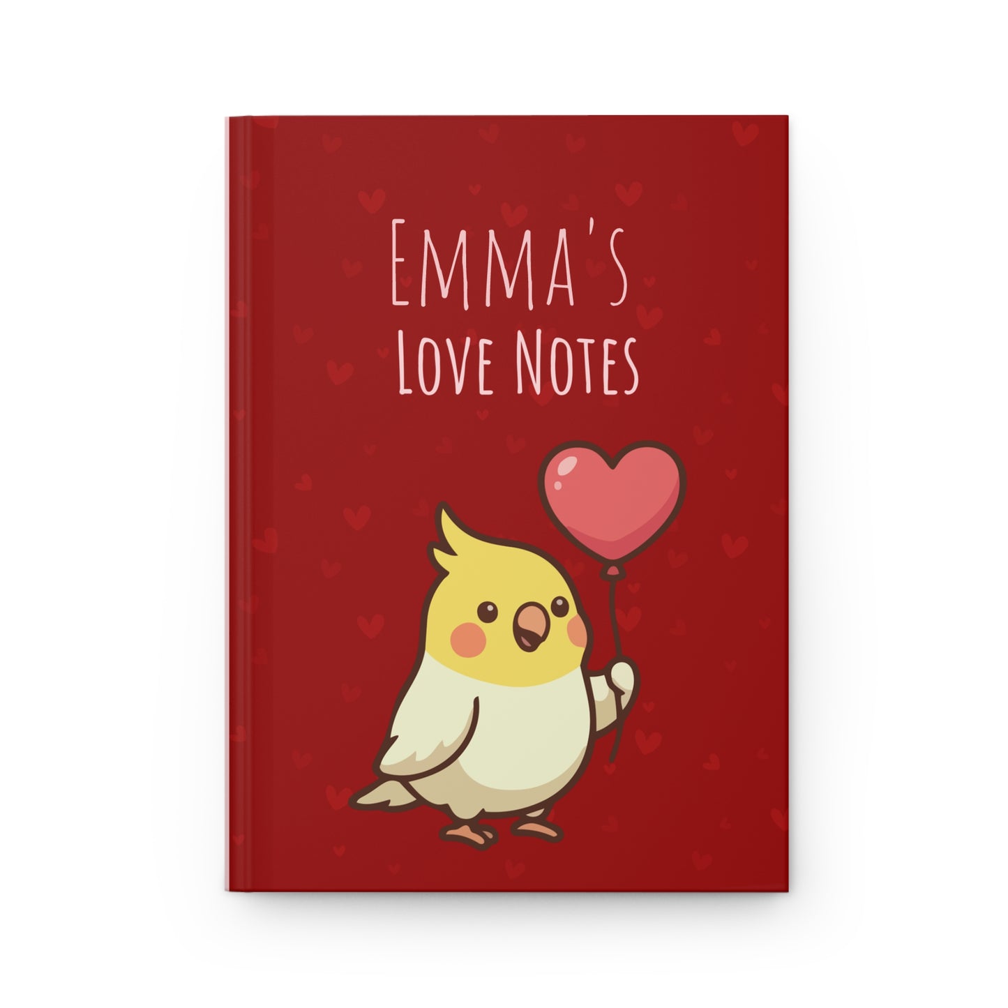 Personalized Valentine Hardcover Journal | Cockatiel Heart Balloon Notebook | Custom Love Notes Gift